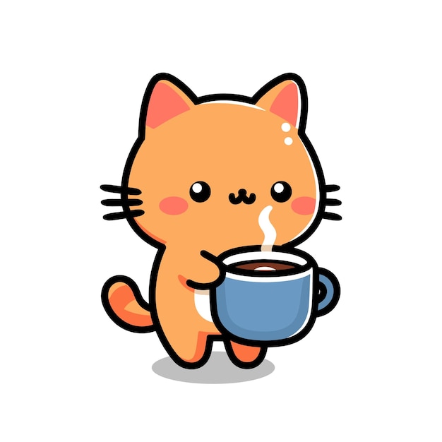 gatto carino con tazza di caffè cartone animato illustrazione vettoriale