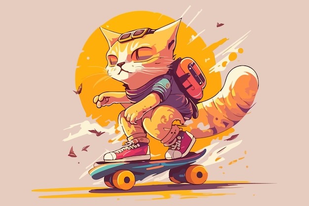 gatto che guida un'illustrazione di vettore dello skateboard