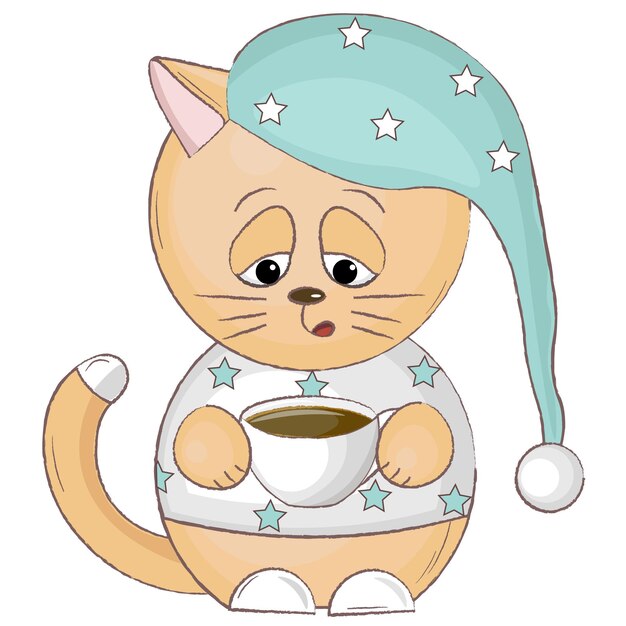 Gatto con una tazza di caffè