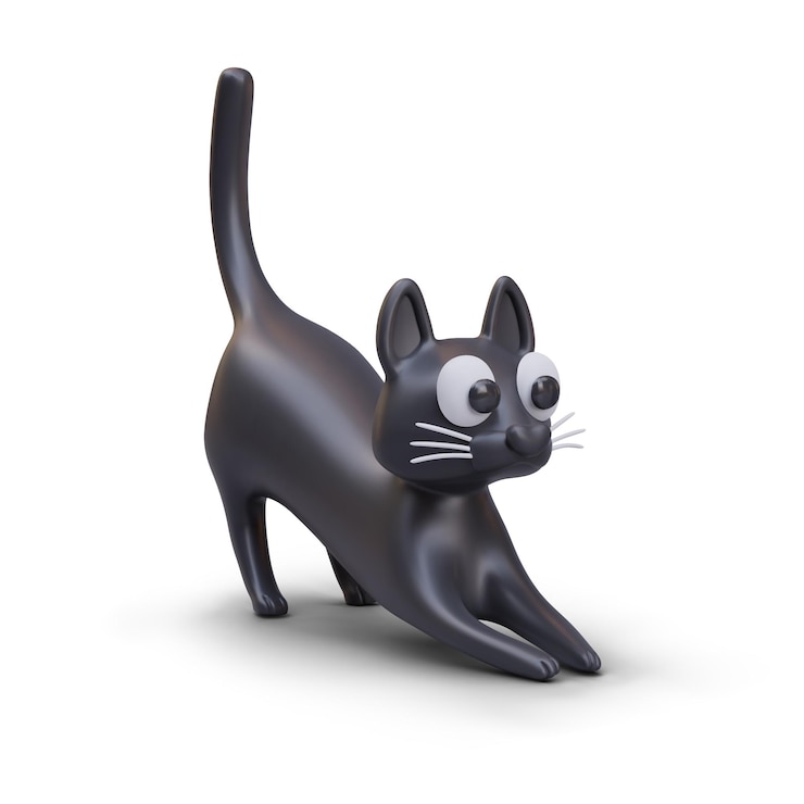 Vettore gatto di cartone animato realistico in colore nero si allunga gatto divertente per halloween