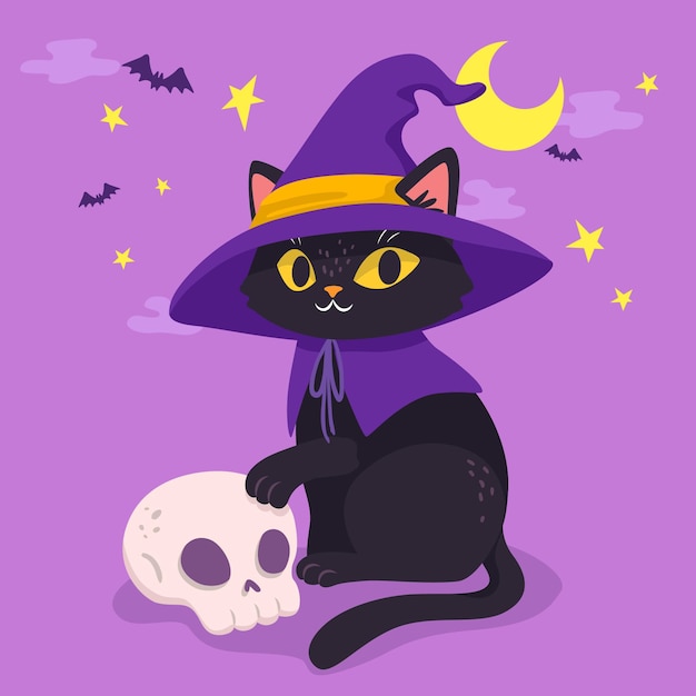Gatto di halloween stile disegnato a mano