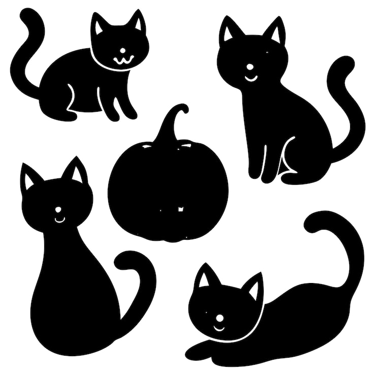 Vettore gatto di hallowen gatti neri vettore silhouette di gatto di allowen