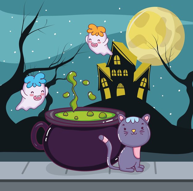 Gatto e fantasmi di Halloween
