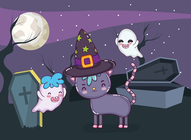 Gatto e fantasmi di Halloween