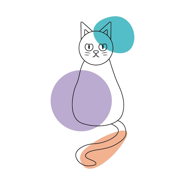 Gatto in stile line art con macchie colorate