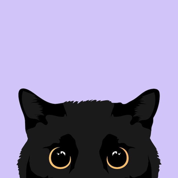Gatto nero che si nasconde e sbircia con grandi occhi gialli Illustrazione vettoriale