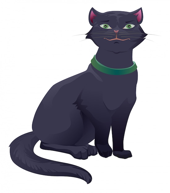 Gatto nero con gli occhi verdi seduto