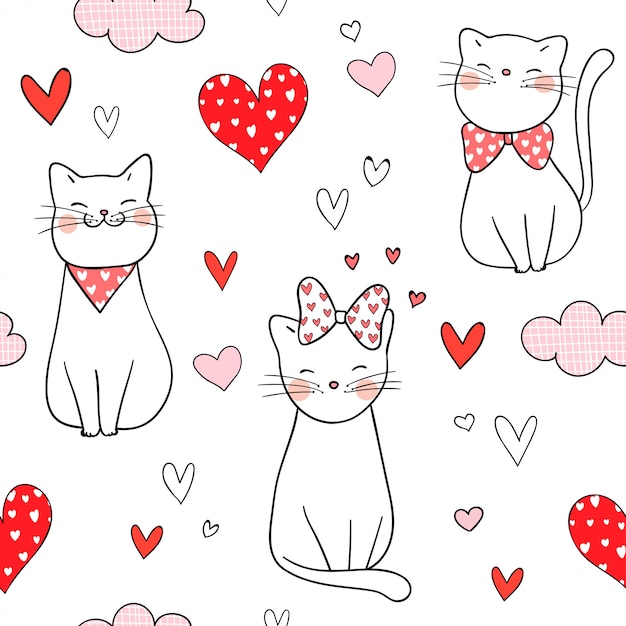 Gatto senza cuciture con piccolo cuore per San Valentino.