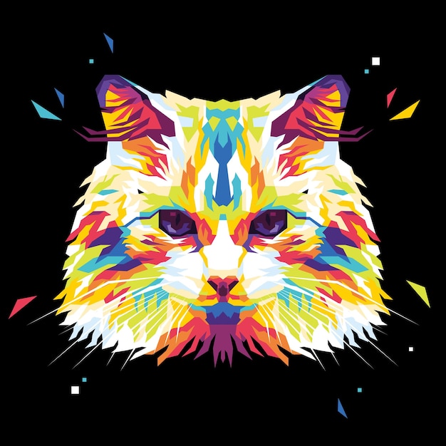 Gatto sveglio variopinto sull'illustrazione di stile di Pop Art