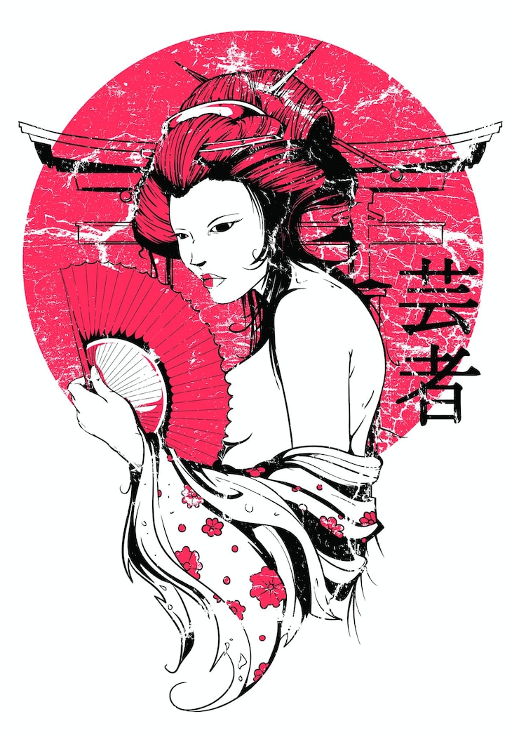 Vettore geisha giapponese elegante