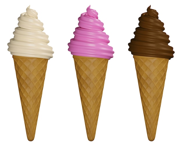 gelati isolati illusrtation realistica vettore di coni gelato 3d