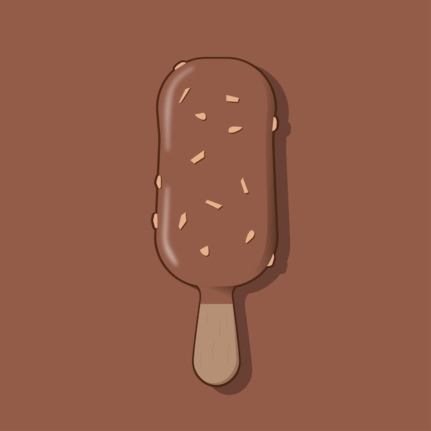 Gelato al cioccolato ghiacciolo Gelato su stick Glassa al cioccolato con noci Vettore piatto isolato