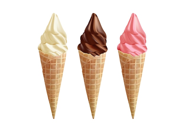 gelato alla vaniglia, frutta e cioccolato nella cialda conica