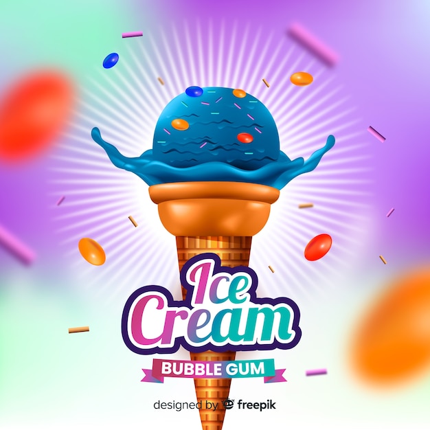 Gelato blu realistico e annuncio di gomma da masticare