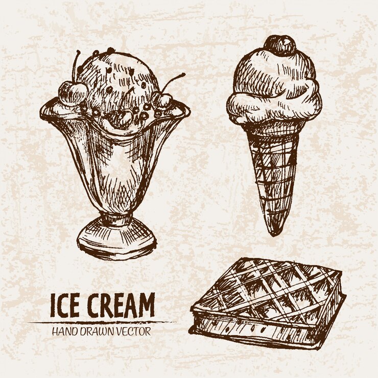 Vettore gelato linea art dettagliato