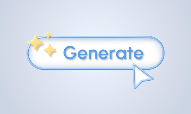 Generare pulsante AI con icone a stella Linea di comando per l'inserimento di idee per la generazione Concepto di tecnologia di apprendimento automatico e intelligenza artificiale Illustrazione 3D vettoriale