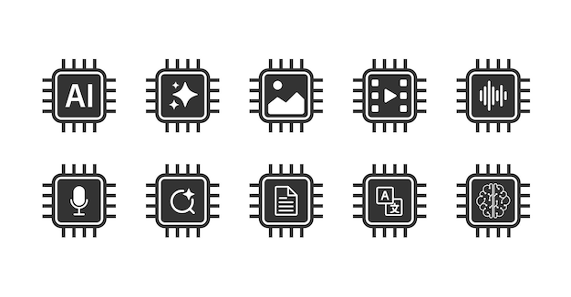 Generate ideas on AI processor chip user interface icon Concept of Artificial intelligence Icon set element for application and websites Vector illustration