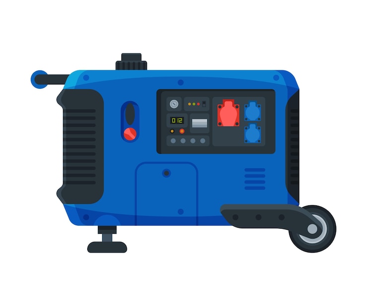 Vettore generatore di energia portatile a diesel su ruote illustrazione vettoriale dell'attrezzatura del motore elettrico