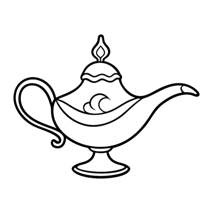 Vettore genie lamp line art icon perfetto per progetti di design di favole e fantasia