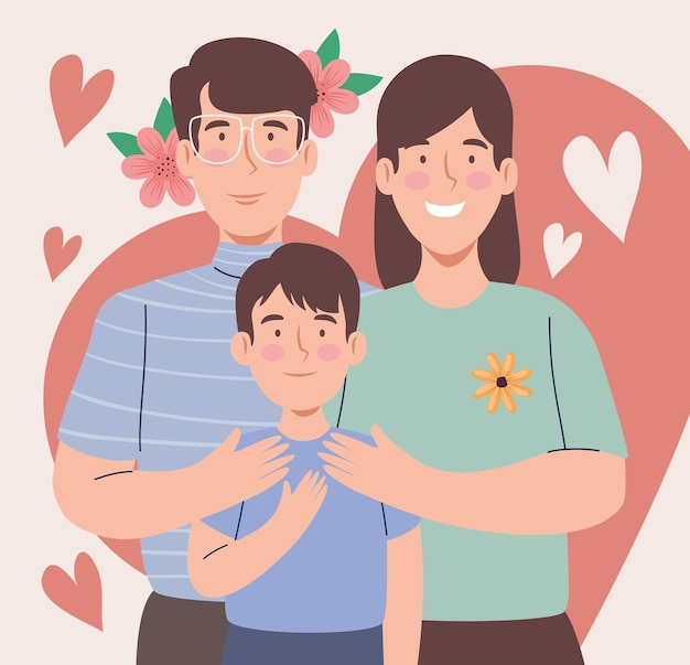 Genitori coreani con figlio e cuori