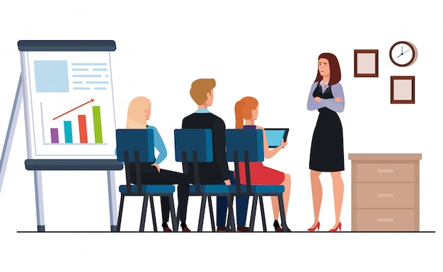 Gente di affari che incontra presentazione di infographics sul posto di lavoro