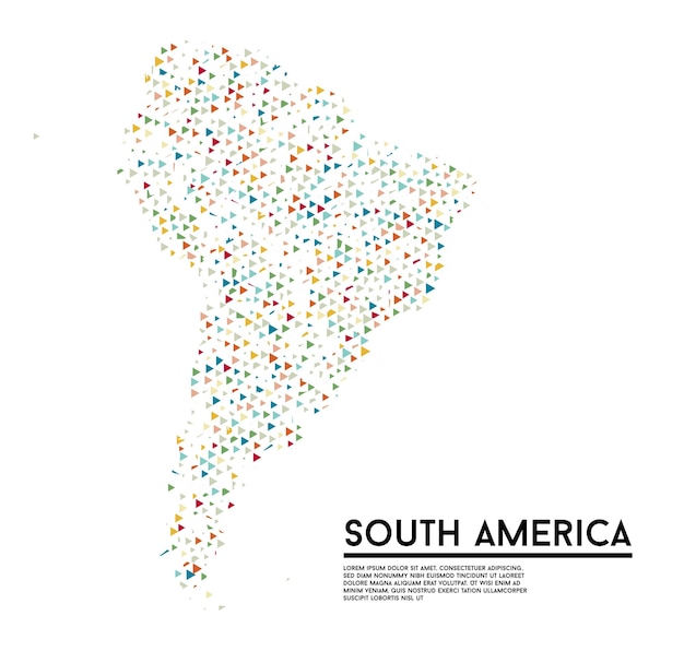 Geometrico semplice stile minimalista Sfondo mappa Sud America Triangoli colorati su sfondo bianco Motivo triangolare per il tuo business design Vector