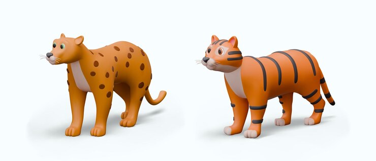 Vettore gepardo e tigre in stile realistico set di modelli colorati su sfondo bianco