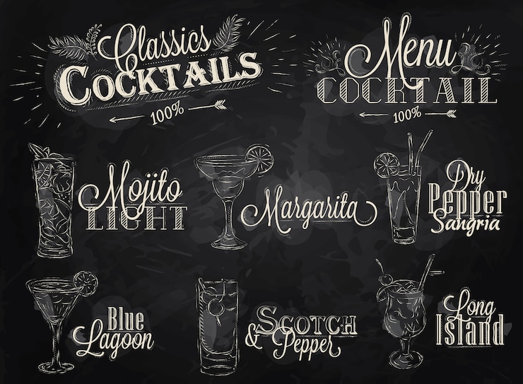 Vettore gessetto del menu dei cocktail