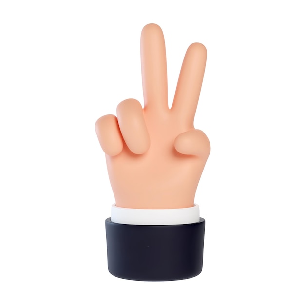 Gesti 3D delle mani d'affari Mano 3D che mostra due dita Amore e pace Gesto del segno di vittoria