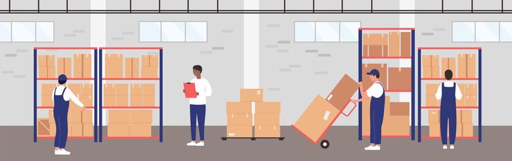 Vettore gestione del magazzino di fabbrica del processo di distribuzione delle merci da parte del responsabile del controllo di qualità