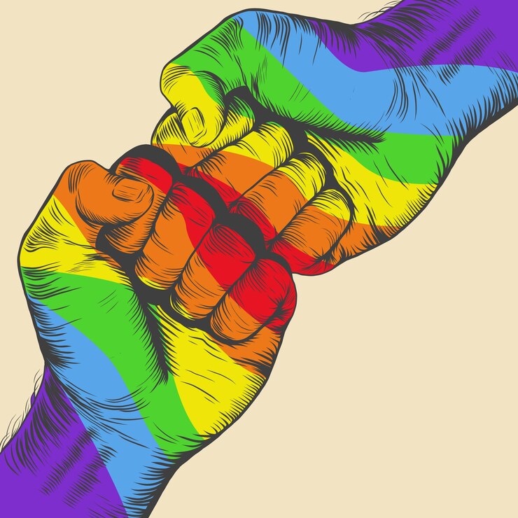 Vettore gesto di pugno a pugno color arcobaleno gay pride concetto lgbtq per poster di maglietta adesiva