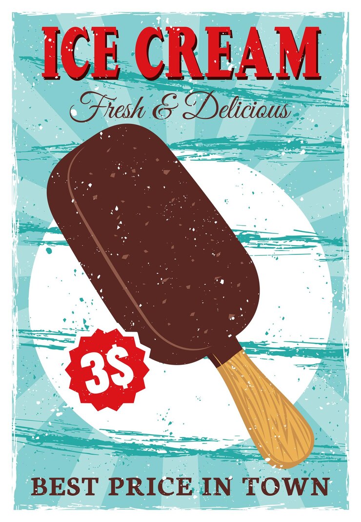 Vettore ghiacciolo gelato sul poster colorato bastone in stile vintage