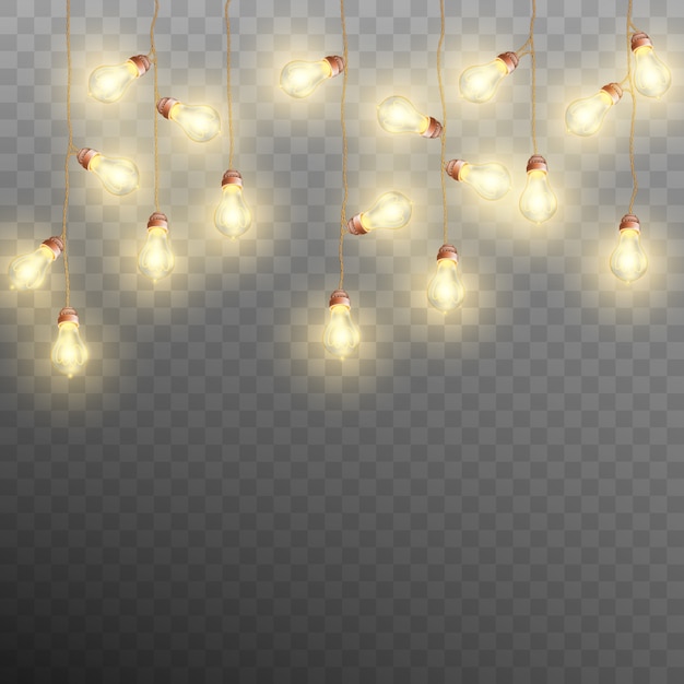 Ghirlanda di Natale luci su sfondo trasparente. Decorazione natalizia. E include anche