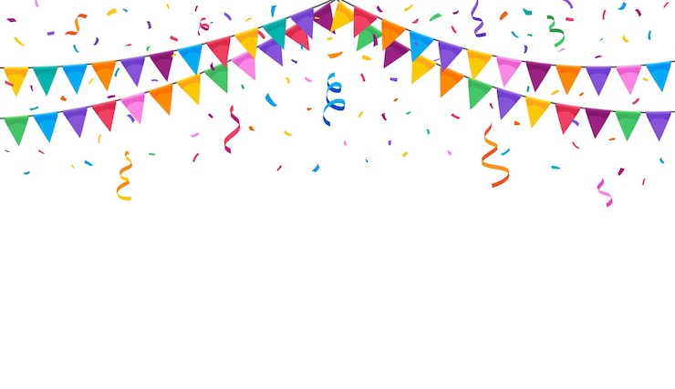 Vettore ghirlanda per la festa di compleanno e sfondo di confetti