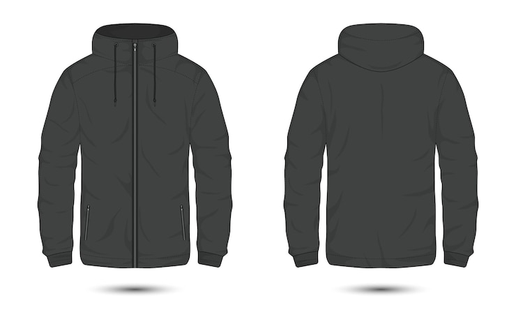 Vettore giacca casual con cappuccio vista frontale e posteriore