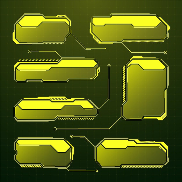Giallo futuristico hud ui elementi scifi interfaccia utente caselle di testo callouts warning message frames