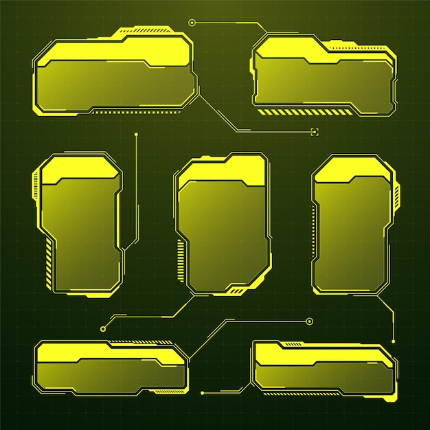 Giallo futuristico hud ui elementi scifi interfaccia utente caselle di testo callouts warning message frames
