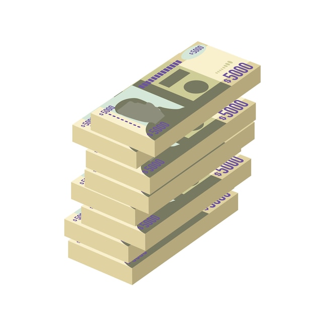 Giamaica Dollar Vector Illustration Banconote in bundle con denaro giamaicano Cartamoneta 5000 Db