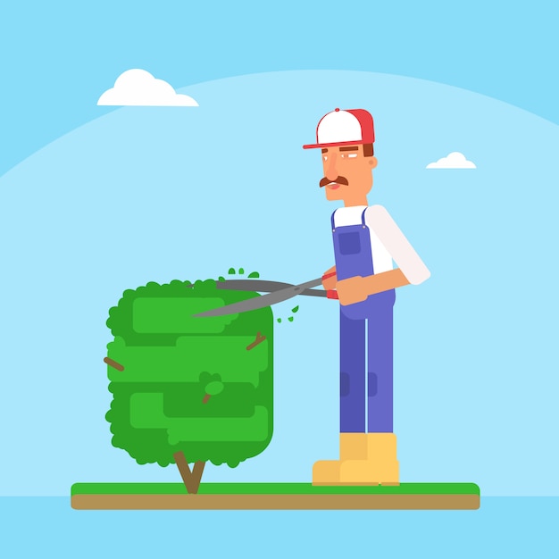 Giardiniere taglio albero fumetto illustrazione vettoriale
