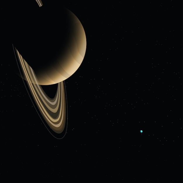 Gigante gassoso con anelli nello spazio oscuro