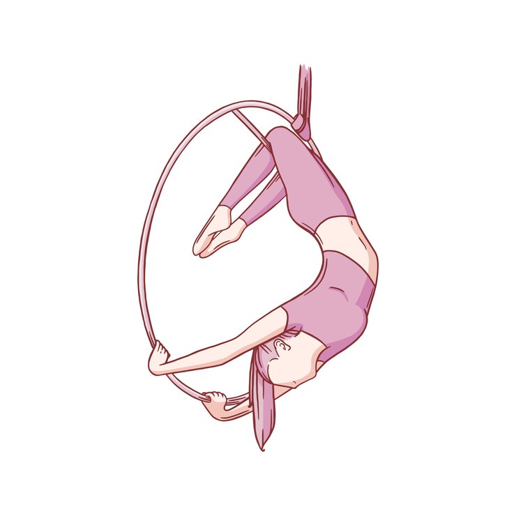 Vettore ginnasta aerea femminile in cerchio acrobazia di ginnastica aerea illustrazione vettoriale colorata isolata