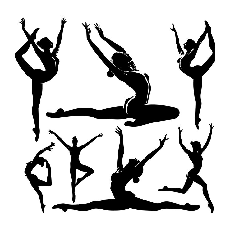 Vettore ginnastica donna allenamento pilates sport donna silhouette vettore eps sullo sfondo bianco