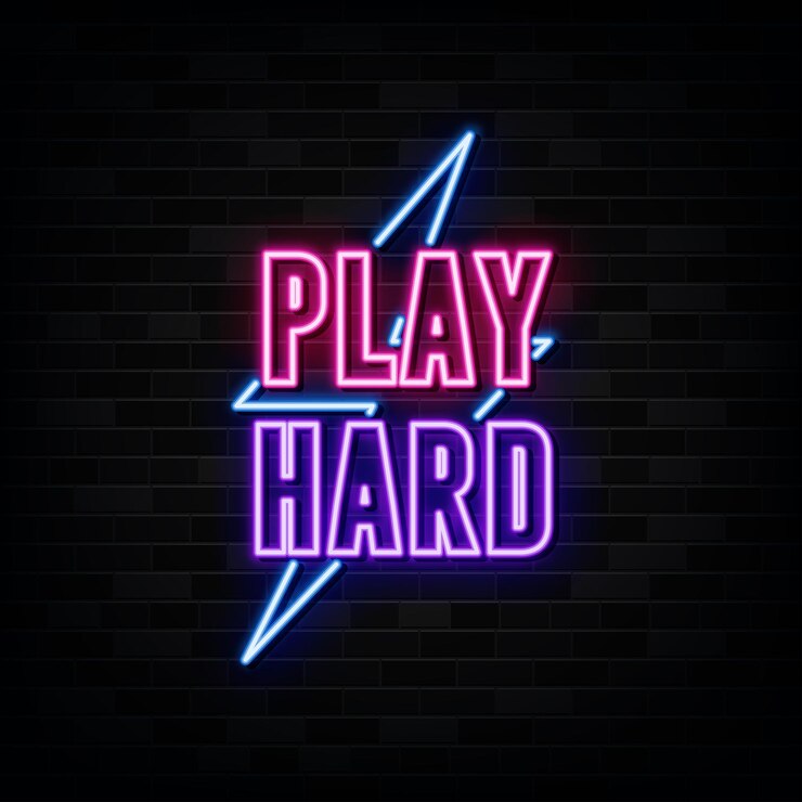 Vettore gioca a hard neon sign light banner vector illustration