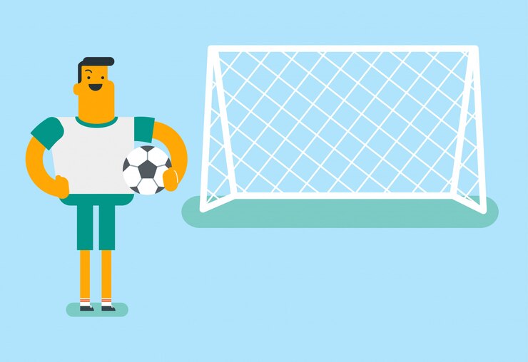 Vettore giocatore di football americano caucasico che sta con una palla.