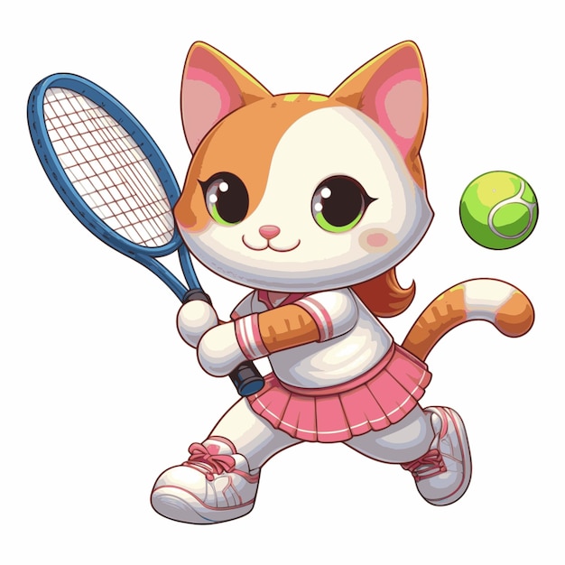 giocatore di tennis gatto femminile stile cartone animato sfondo bianco