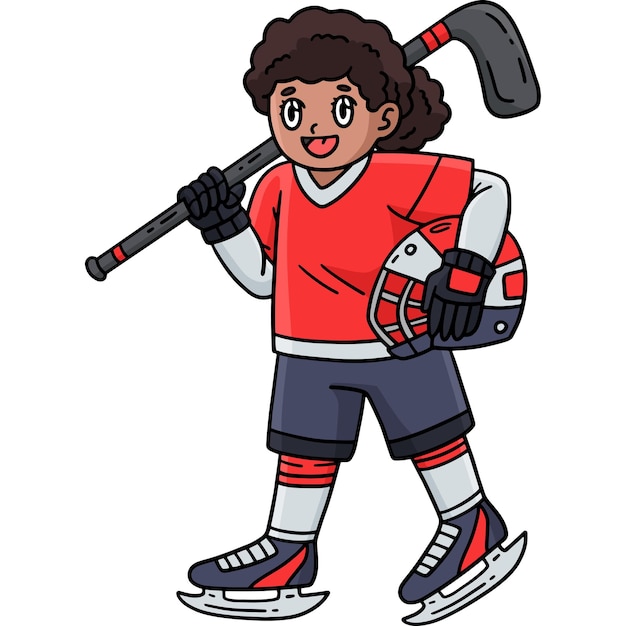 Giocatrice di hockey su ghiaccio che tiene il casco Clipart