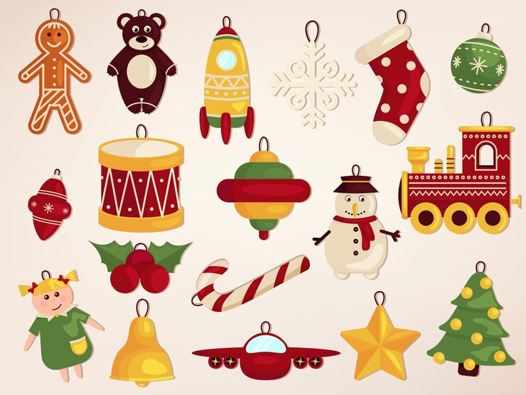Giocattoli decorativi di Natale grande collezione natalizia in stile vintage con natale tradizionale
