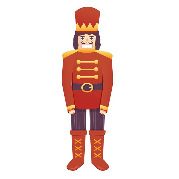 Giocattolo del soldato schiaccianoci di Natale isolato Illustrazione vettoriale vintage Giocattolo schiaccianoci rosso retrò Personaggio natalizio