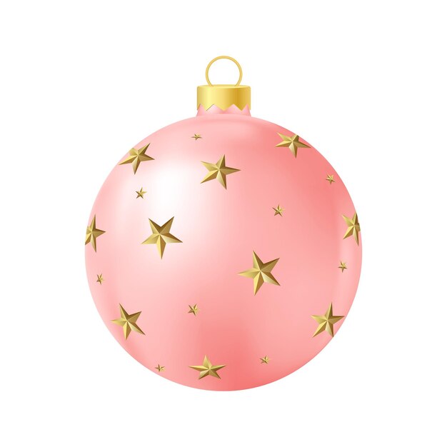 Giocattolo dell'albero di Natale rosso con stelle dorate Illustrazione a colori realistica