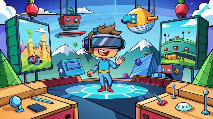 Vettore giochi di realtà virtuale grafica vettoriale illustrazione formato file sorgente eps scalabilità senza perdite icona desi
